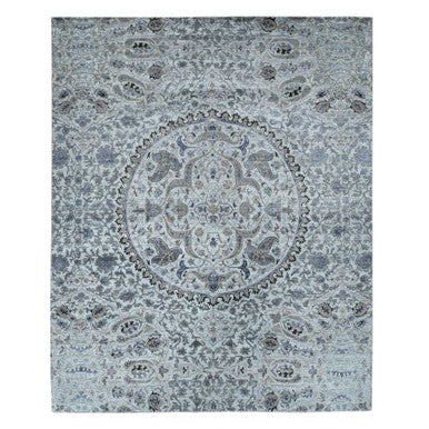 Transitional Wool & Silk Hand Knotted Rug Grey No Border 12.0X15.0 -O087652