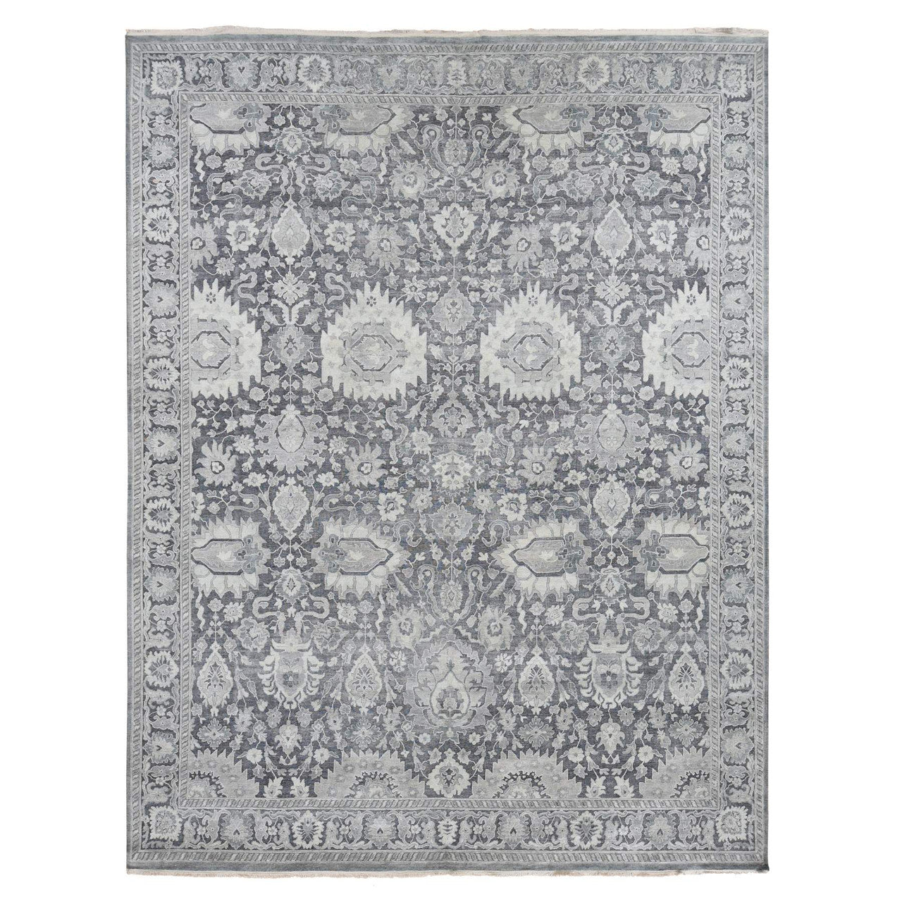 Gray 11'10" x 14'10" Modern and Contemporary Hand knotted Wool/Silk Rug - Sku: O087653
