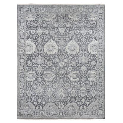 Modern and Contemporary Wool & Silk Hand Knotted Rug Grey Gray 11.10X14.10 -O087653
