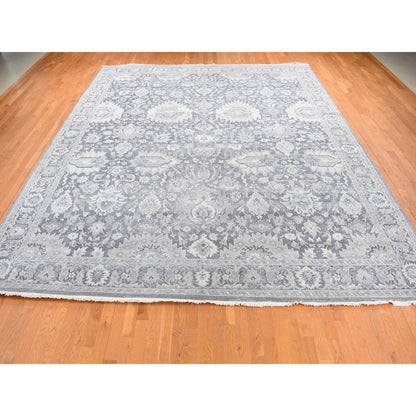 Modern and Contemporary Wool & Silk Hand Knotted Rug Grey Gray 11.10X14.10 -O087653