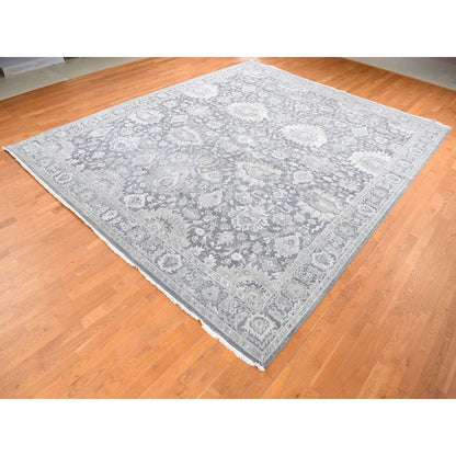 Modern and Contemporary Wool & Silk Hand Knotted Rug Grey Gray 11.10X14.10 -O087653