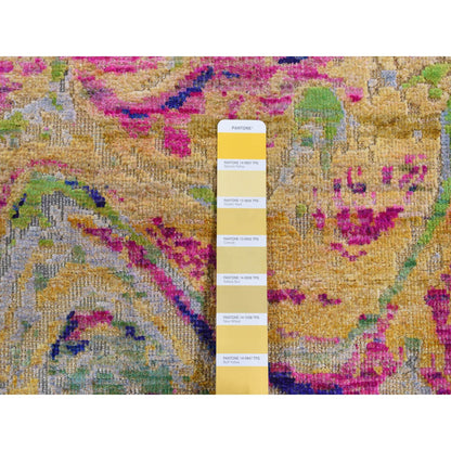 Modern and Contemporary Wool & Silk Hand Knotted Rug Multicolored No Border 3.0X9.2 -O087654