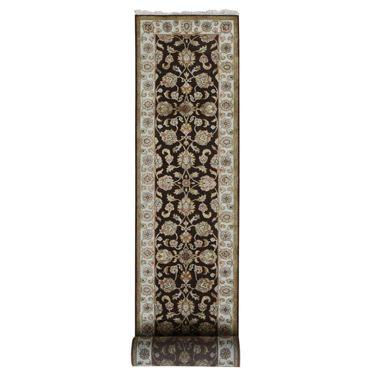 Rajasthan Wool & Silk Hand Knotted Rug Brown Ivory 2.7X15.9 -O087656