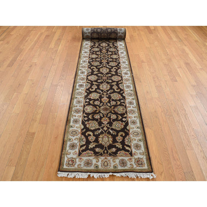 Rajasthan Wool & Silk Hand Knotted Rug Brown Ivory 2.7X15.9 -O087656