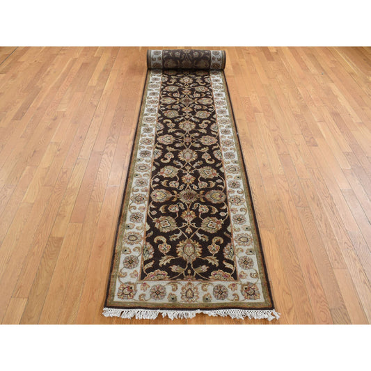 Rajasthan Wool & Silk Hand Knotted Rug Brown Ivory 2.7X15.9 -O087656