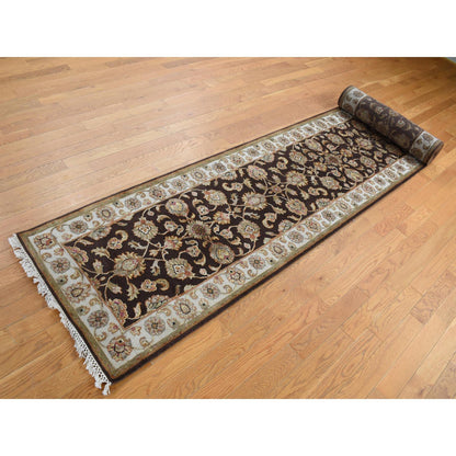 Rajasthan Wool & Silk Hand Knotted Rug Brown Ivory 2.7X15.9 -O087656