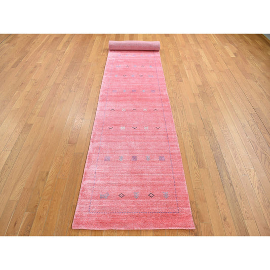 Modern and Contemporary Wool & Silk Hand Knotted Rug Pink Pink 2.8X13.6 -O087659