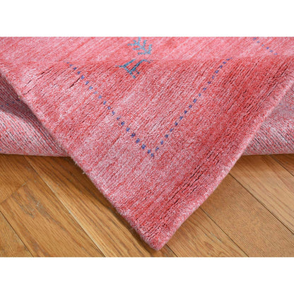 Modern and Contemporary Wool & Silk Hand Knotted Rug Pink Pink 2.8X13.6 -O087659