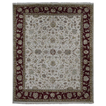 Rajasthan Wool & Silk Hand Knotted Rug Ivory Burgundy Red 12.0X15.3 -O087665