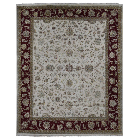 Rajasthan Wool & Silk Hand Knotted Rug Ivory Burgundy Red 12.0X15.3 -O087665
