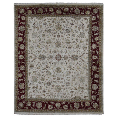 Rajasthan Wool & Silk Hand Knotted Rug Ivory Burgundy Red 12.0X15.3 -O087665