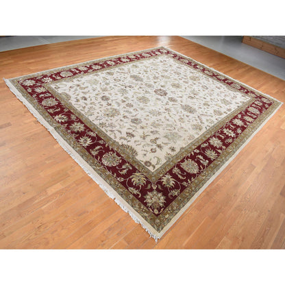 Rajasthan Wool & Silk Hand Knotted Rug Ivory Burgundy Red 12.0X15.3 -O087665