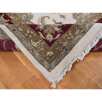 Rajasthan Wool & Silk Hand Knotted Rug Ivory Burgundy Red 12.0X15.3 -O087665