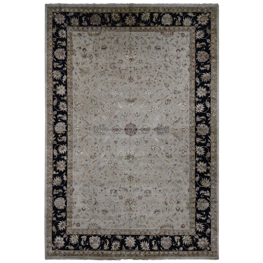 Rajasthan Wool & Silk Hand Knotted Rug Ivory Black 12.0X18.2 -O087666