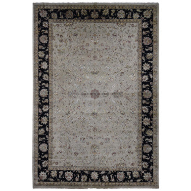 Rajasthan Wool & Silk Hand Knotted Rug Ivory Black 12.0X18.2 -O087666