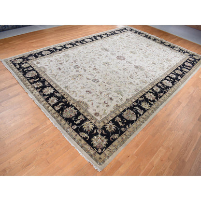 Rajasthan Wool & Silk Hand Knotted Rug Ivory Black 12.0X18.2 -O087666