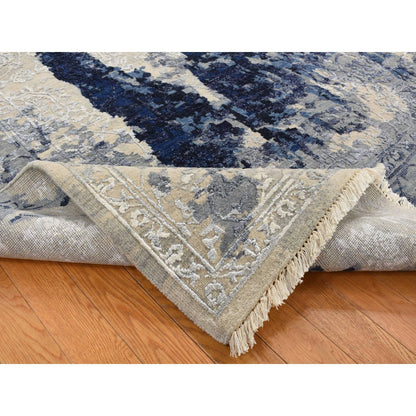Transitional Wool & Silk Hand Knotted Rug Blue No Border 12.0X14.9 -O087667