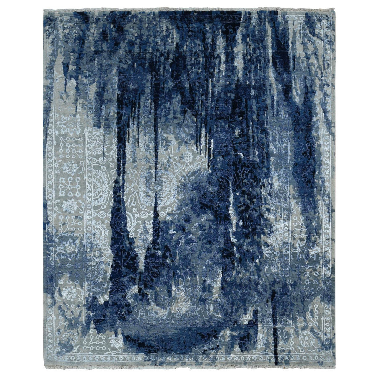 Blue 9'9" x 10'0" Transitional Hand knotted Wool/Silk Rug - Sku: O087668