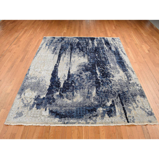 Transitional Wool & Silk Hand Knotted Rug Blue No Border 9.9X10.0 -O087668