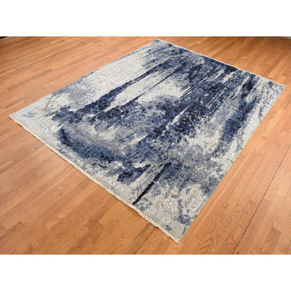 Transitional Wool & Silk Hand Knotted Rug Blue No Border 9.9X10.0 -O087668