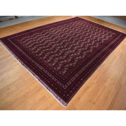 Tribal & Geometric Wool Hand Knotted Rug Red Ivory 12.10X19.7 -O087671