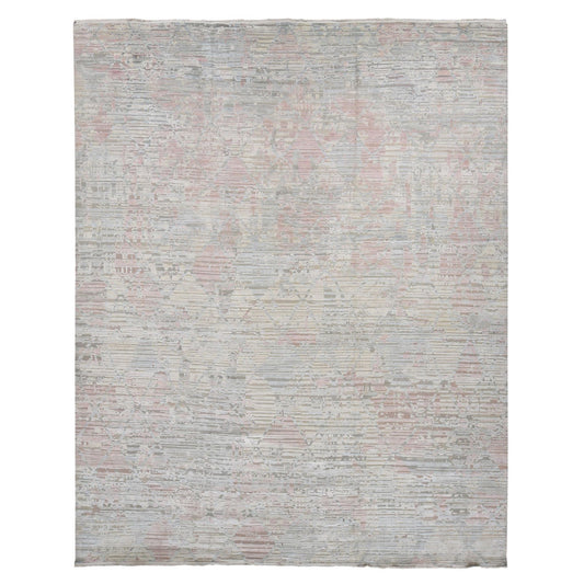 Modern and Contemporary Wool & Silk Hand Knotted Rug Ivory No Border 12.0X15.3 -O087674