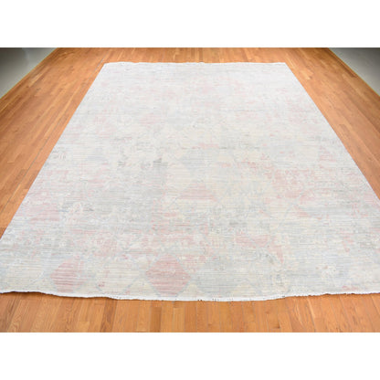 Modern and Contemporary Wool & Silk Hand Knotted Rug Ivory No Border 12.0X15.3 -O087674