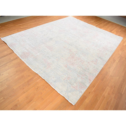 Modern and Contemporary Wool & Silk Hand Knotted Rug Ivory No Border 12.0X15.3 -O087674