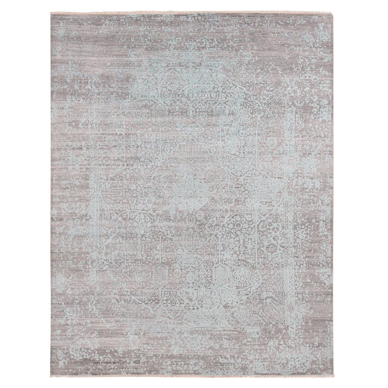 Green 11'10" x 14'10" Transitional Taupe Hand knotted Wool/Silk Rug - Sku: O087675