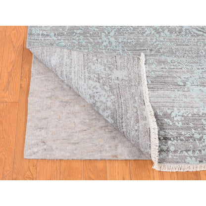 Transitional Wool & Silk Hand Knotted Rug Green Taupe 11.10X14.10 -O087675