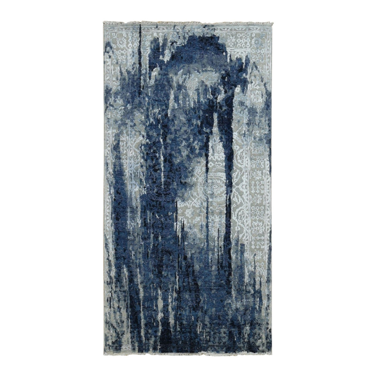Blue 4'0" x 8'0" Transitional Hand knotted Wool/Silk Rug - Sku: O087677
