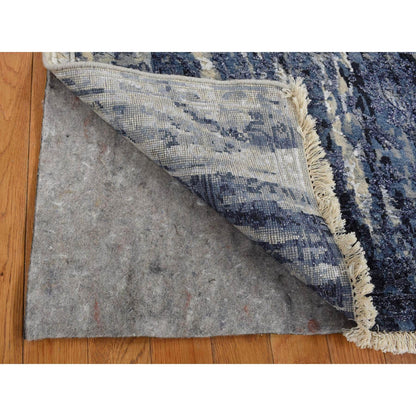 Transitional Wool & Silk Hand Knotted Rug Blue No Border 4.0X8.0 -O087677
