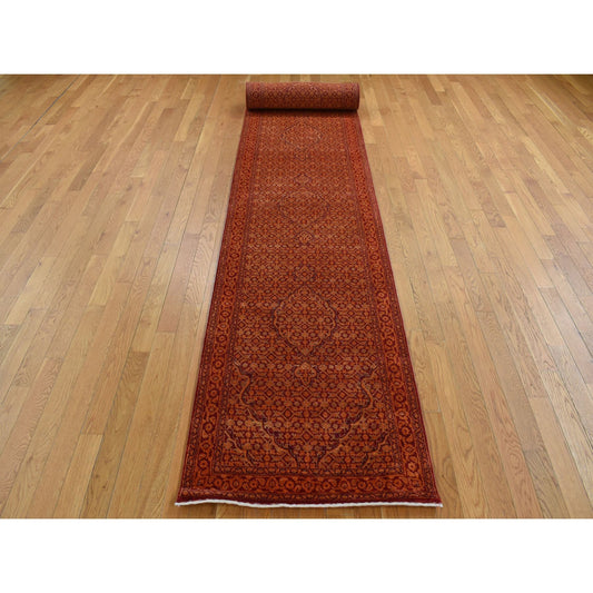 Fine Oriental Wool & Silk Hand Knotted Rug Orange Orange 2.8X16.0 -O087678