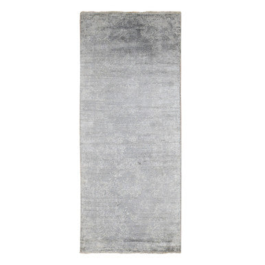 Transitional Wool & Silk Hand Knotted Rug Grey No Border 4.0X9.8 -O087679
