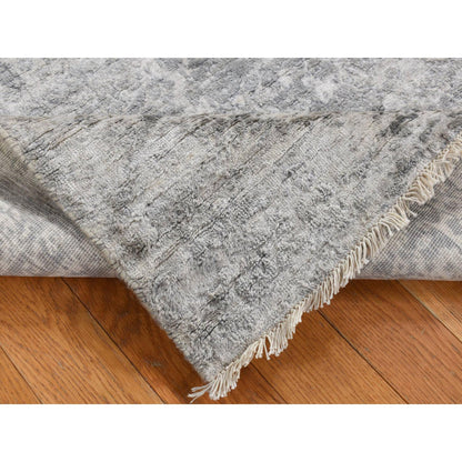 Transitional Wool & Silk Hand Knotted Rug Grey No Border 4.0X9.8 -O087679