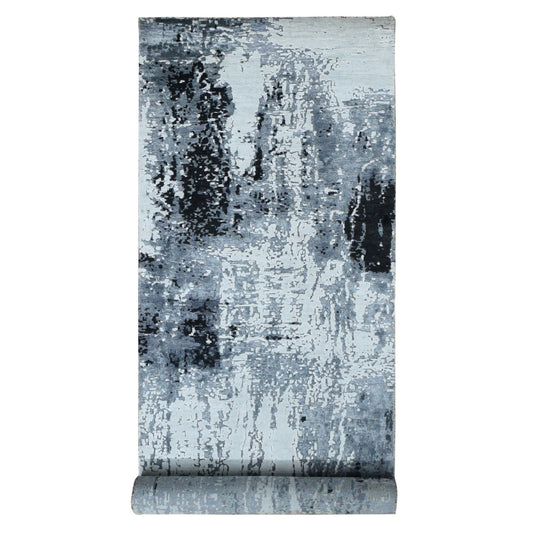 Modern and Contemporary Wool & Silk Hand Knotted Rug Grey No Border 4.2X13.1 -O087680