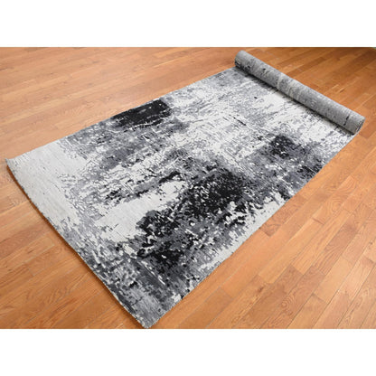 Modern and Contemporary Wool & Silk Hand Knotted Rug Grey No Border 4.2X13.1 -O087680