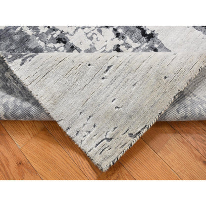 Modern and Contemporary Wool & Silk Hand Knotted Rug Grey No Border 4.2X13.1 -O087680