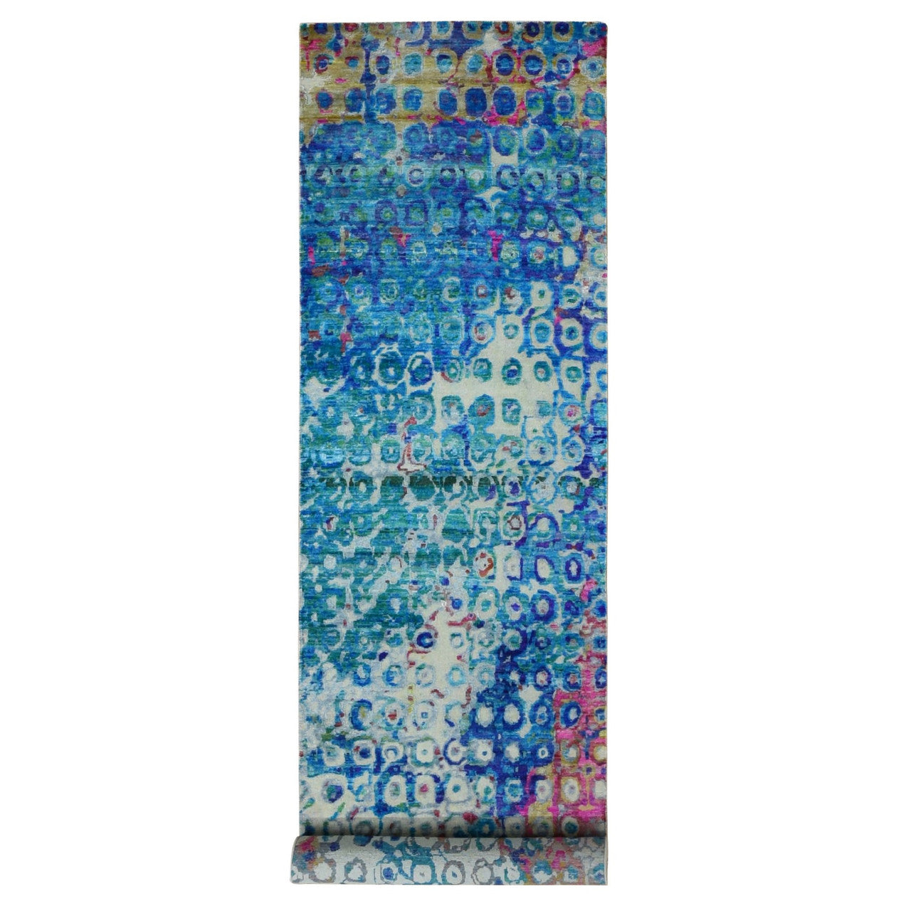 Blue 3'0" x 12'4" Transitional Sari Hand knotted Silk Rug - Sku: O087681
