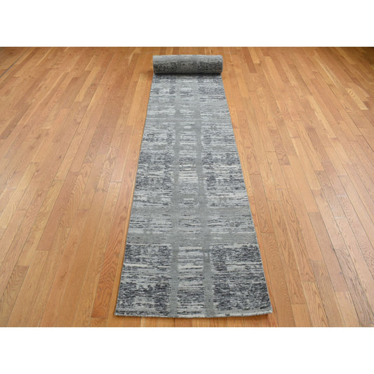Modern and Contemporary Wool Hand Knotted Rug Grey No Border 2.6X17.10 -O087687