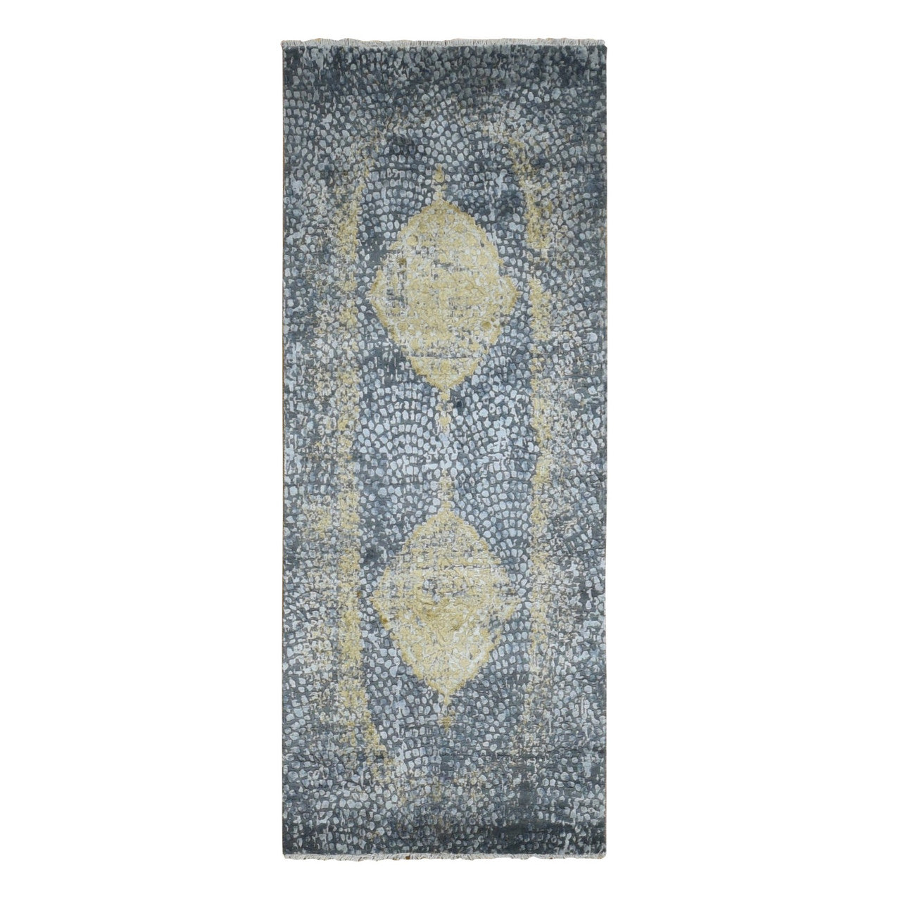 Gray 3'0" x 8'0" Transitional Hand knotted Wool/Silk Rug - Sku: O087688
