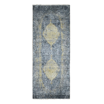 Transitional Wool & Silk Hand Knotted Rug Grey Gray 3.0X8.0 -O087688