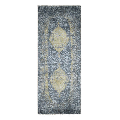 Transitional Wool & Silk Hand Knotted Rug Grey Gray 3.0X8.0 -O087688