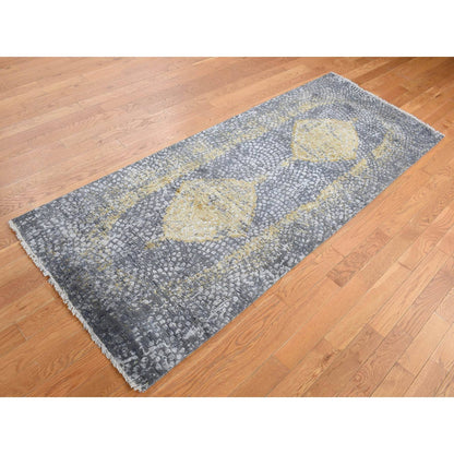 Transitional Wool & Silk Hand Knotted Rug Grey Gray 3.0X8.0 -O087688