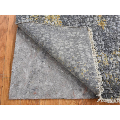 Transitional Wool & Silk Hand Knotted Rug Grey Gray 3.0X8.0 -O087688