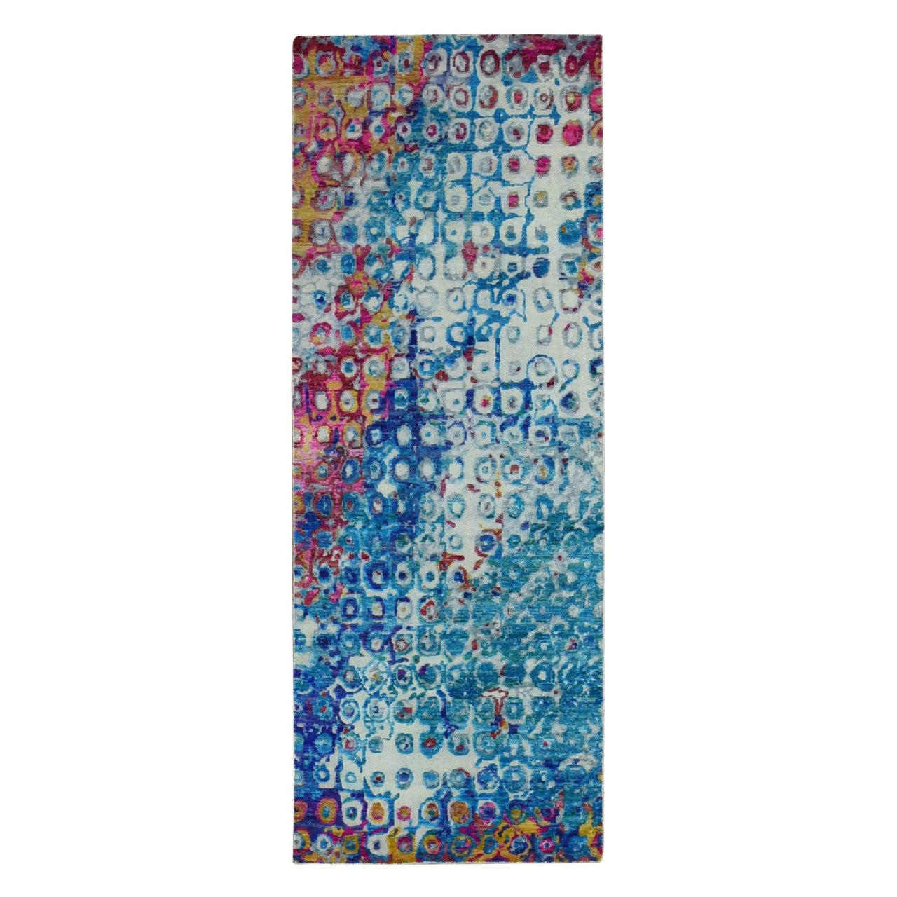 Blue 3'0" x 8'2" Transitional Sari Hand knotted Silk Rug - Sku: O087689