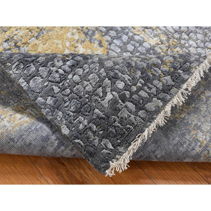 Transitional Wool & Silk Hand Knotted Rug Grey Gray 3.2X9.10 -O087690