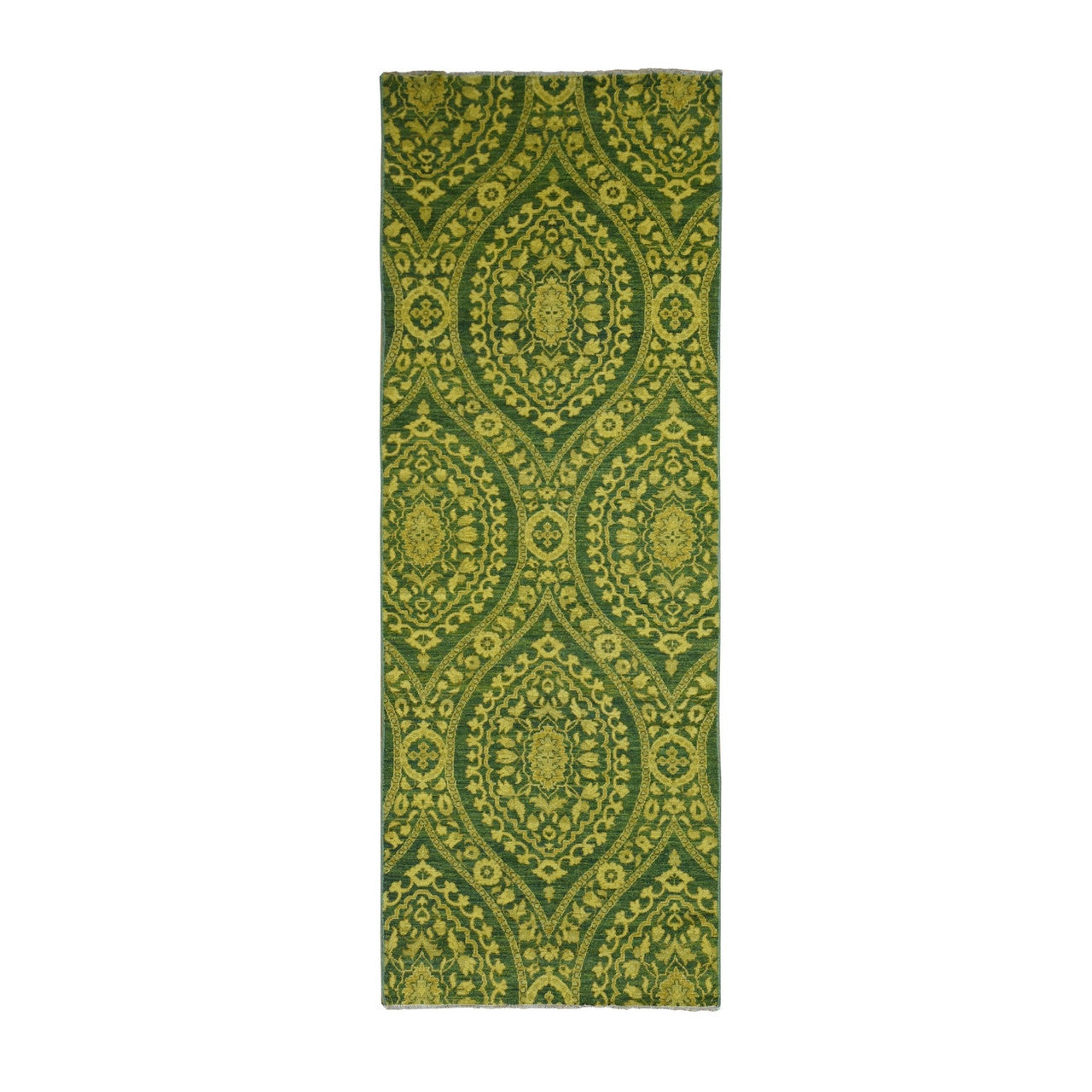 Green 4'1" x 11'8" Overdyed & Vintage Hand knotted Wool Rug - Sku: O087693