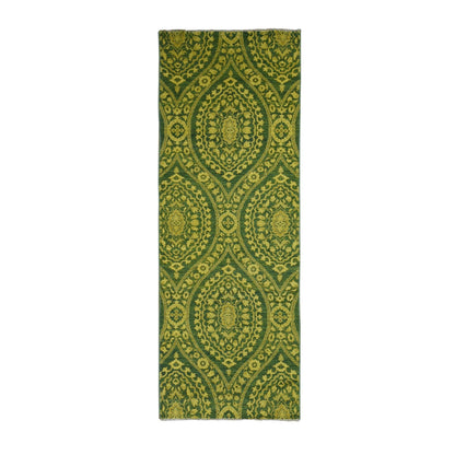 Overdyed & Vintage Wool Hand Knotted Rug Green No Border 4.1X11.8 -O087693