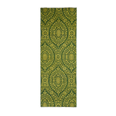Overdyed & Vintage Wool Hand Knotted Rug Green No Border 4.1X11.8 -O087693